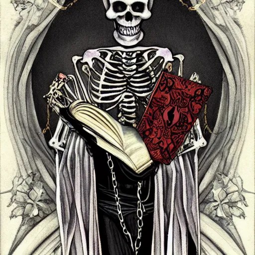 A dark art nouveau painting of a skeleton sorcerer Stable Diffusion