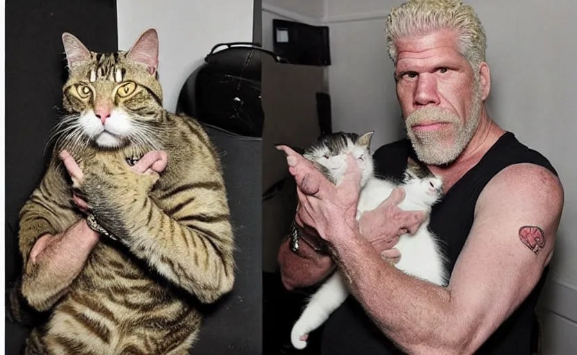 ron perlman with his pet cat that looks like him Stable Diffusion
