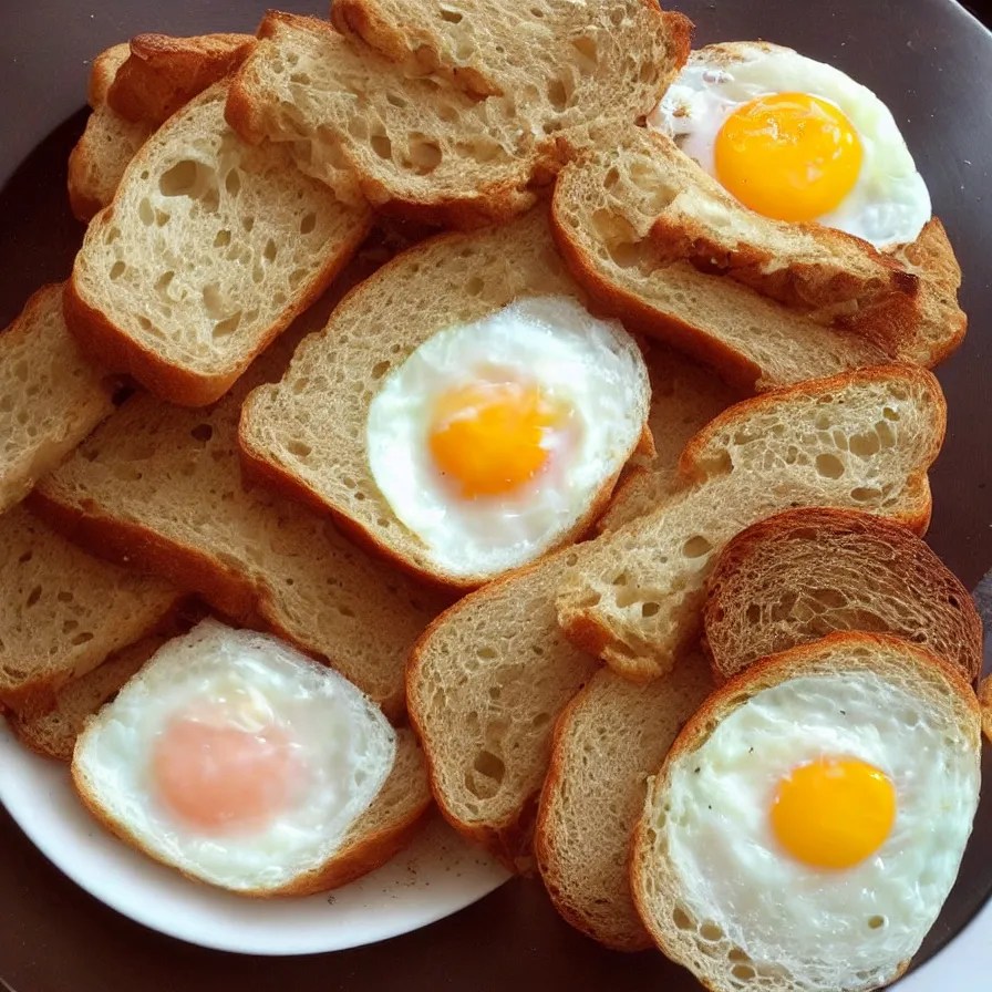 “sunnyside fried eggs breakfast plate with bread” Stable Diffusion