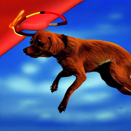 flying dog with propeller, digital art, highly detailed Stable