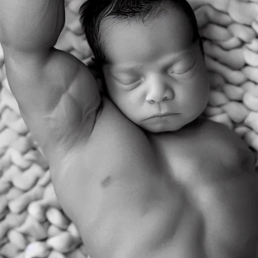 a newborn baby with huge muscles, barrel chested, Stable Diffusion