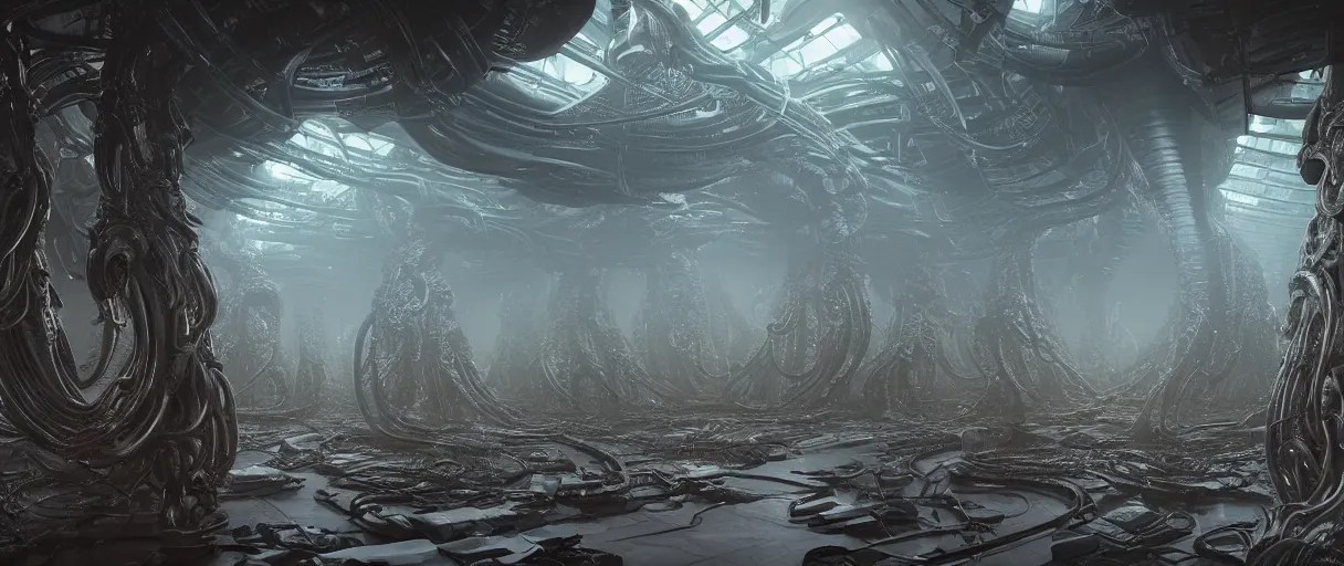 an organic xenomorphic alien queen hive in a massive Stable Diffusion