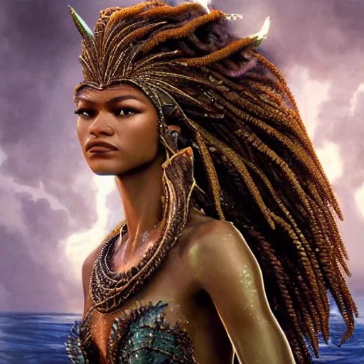 zendaya as a dark skinned mermaid la sirene haitian Stable Diffusion