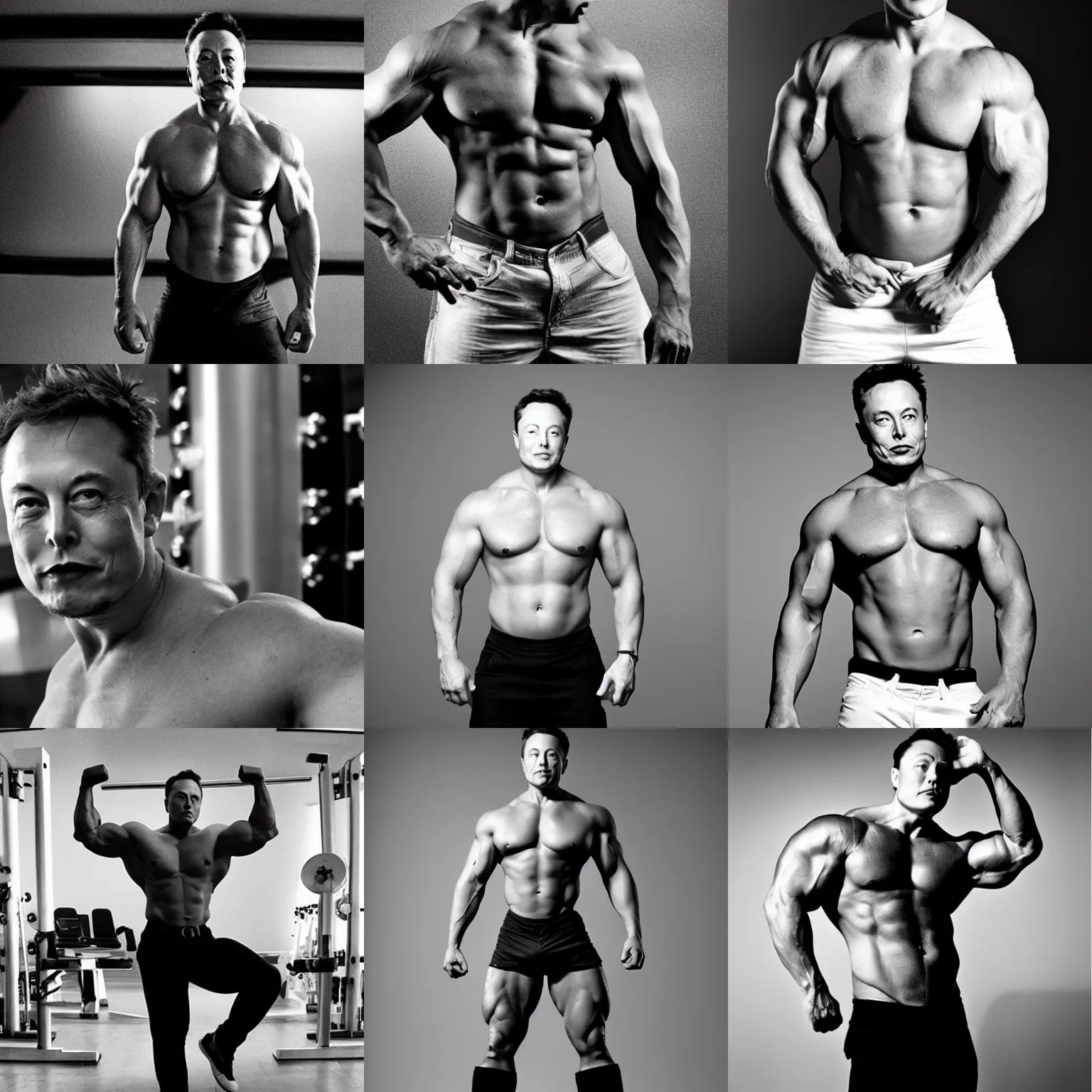 Elon Musk as a very muscular and buff man, sixpack, Stable Diffusion