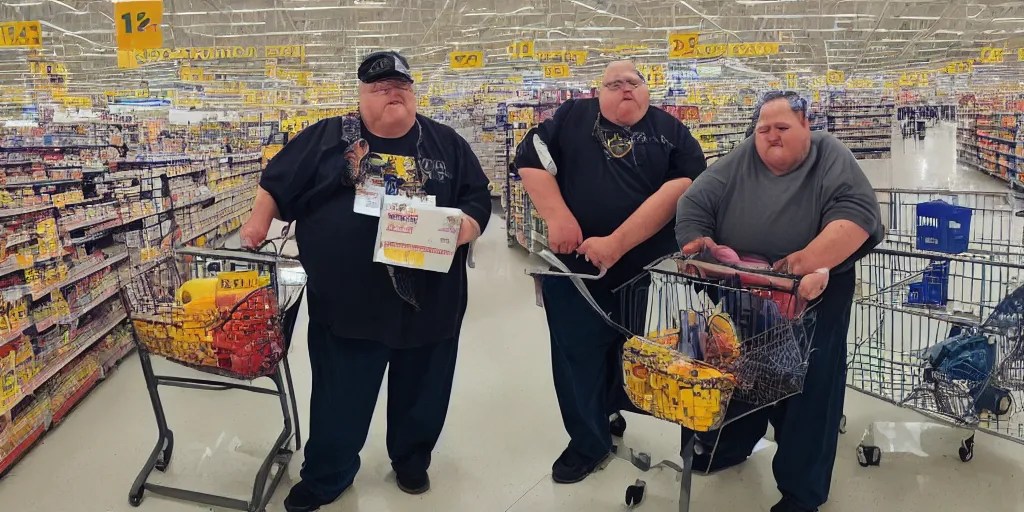 obese americans at wal mart, decrepit old fat people Stable Diffusion