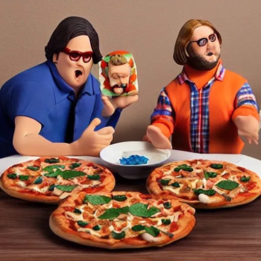 tim and eric action figures eating pizza Stable Diffusion OpenArt