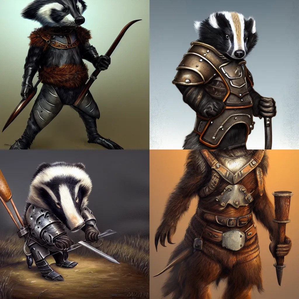 a badger wearing blacksmithing outfit, fantasy, Stable Diffusion