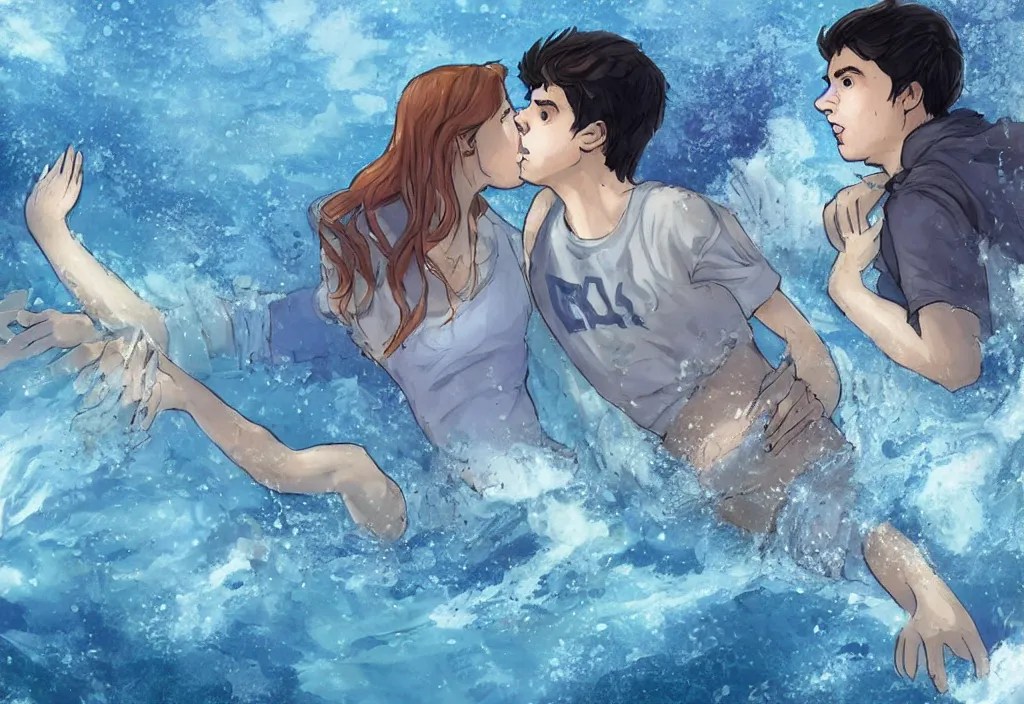 concept art of percy jackson and annabeth kissing Stable Diffusion