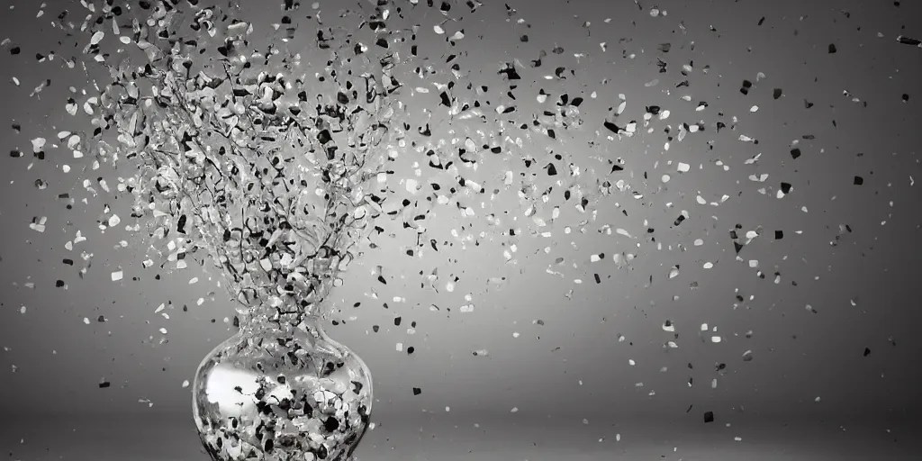 A glass vase shattering into a million pieces, sad Stable Diffusion