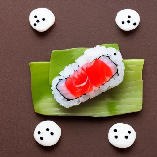 a photograph of a tuna nigiri sushi piece with eyes Stable Diffusion