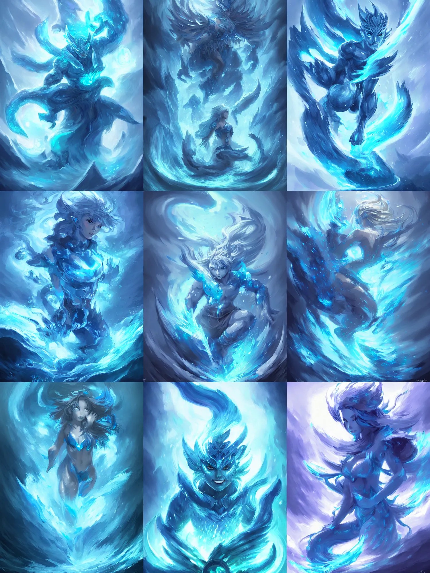 water elemental, summon, high fantasy, blue Stable Diffusion