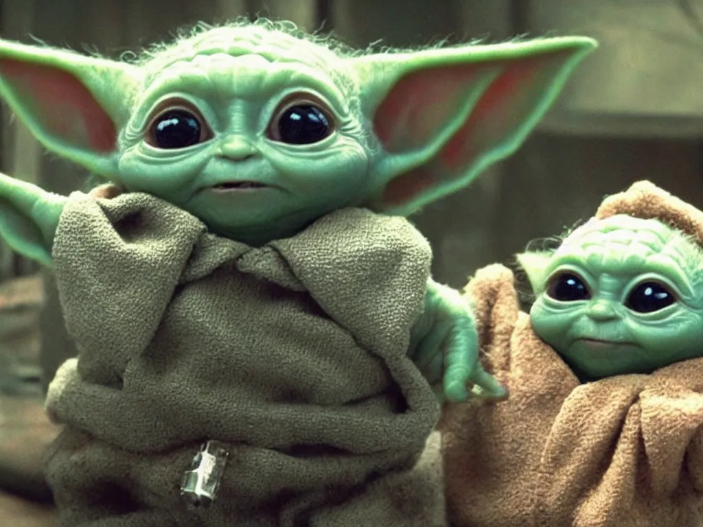 cute baby yoda holding even cuter embryo yoda, movie Stable Diffusion