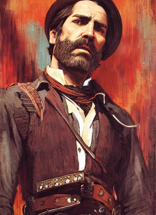 Old west smug gunslinger (rdr2, laurie greasley). Stable Diffusion
