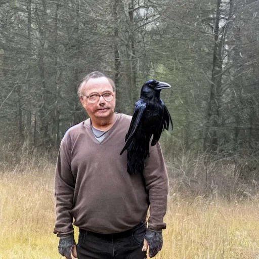 a man with raven on his shoulder Stable Diffusion