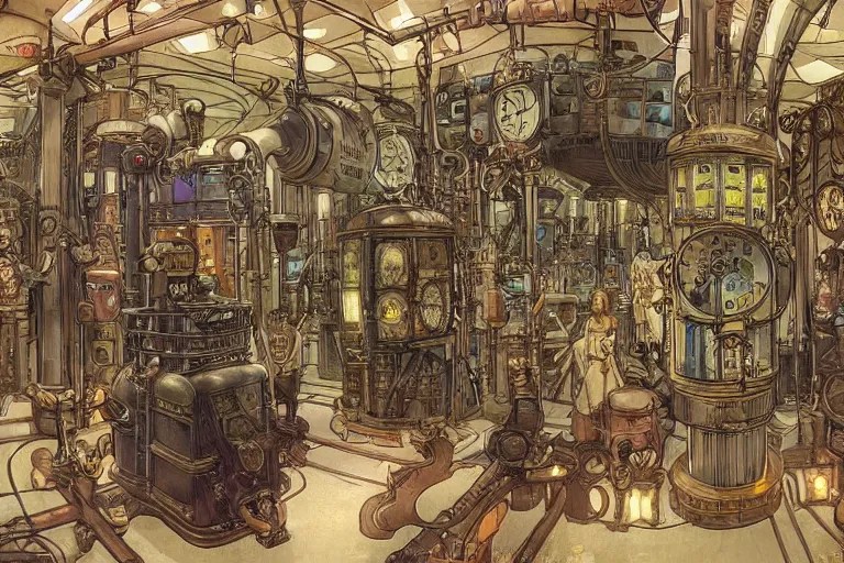 steampunk lab room filled with clocks and alchemy Stable Diffusion