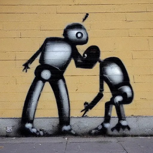 robots kissing, street art, by banksy Stable Diffusion OpenArt