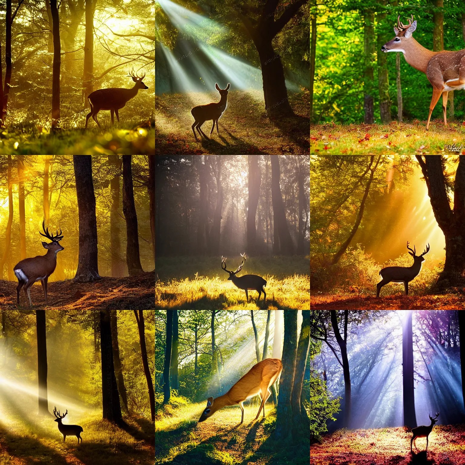a deer eating a golden apple in the forest, god rays, Stable