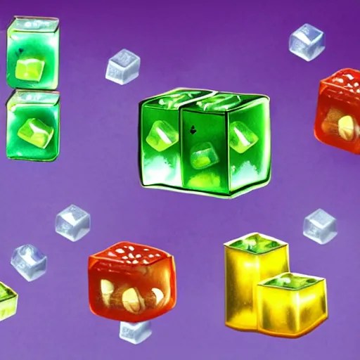 gelatinous cubes being processed into magic items with Stable Diffusion
