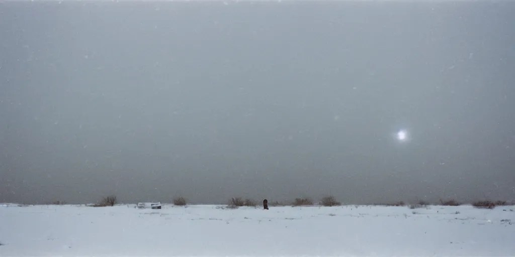 photo of shiprock, new mexico during a snowstorm. a Stable Diffusion