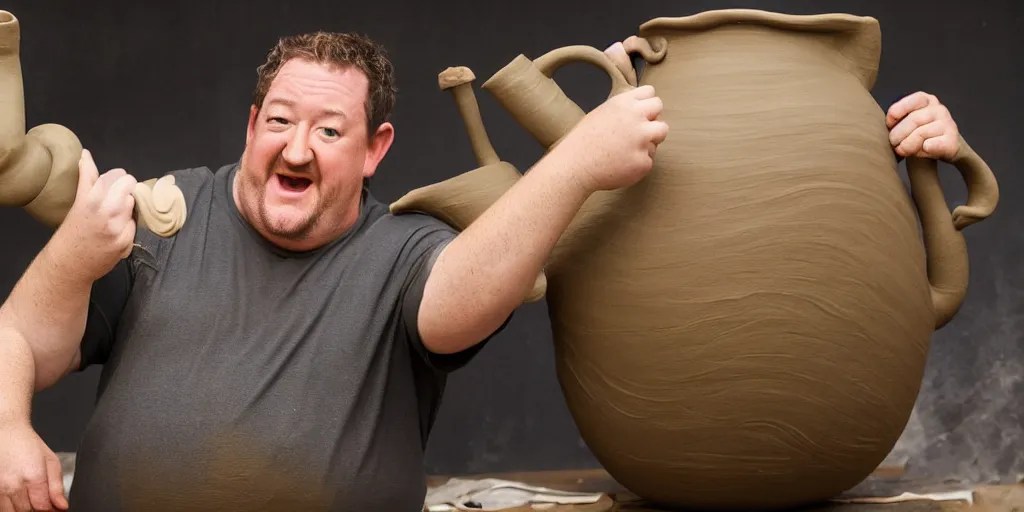 johnny vegas making a very large clay teapot, art Stable Diffusion