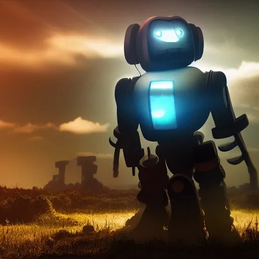 The Iron Giant wandering a junkyard, mysterious, Stable Diffusion