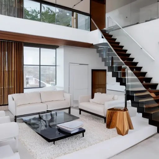 A modern style living room with floor to ceiling glass Stable