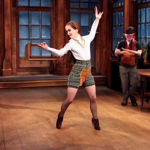 Emma Watson dancing in Lederhosen soft studio Stable Diffusion OpenArt