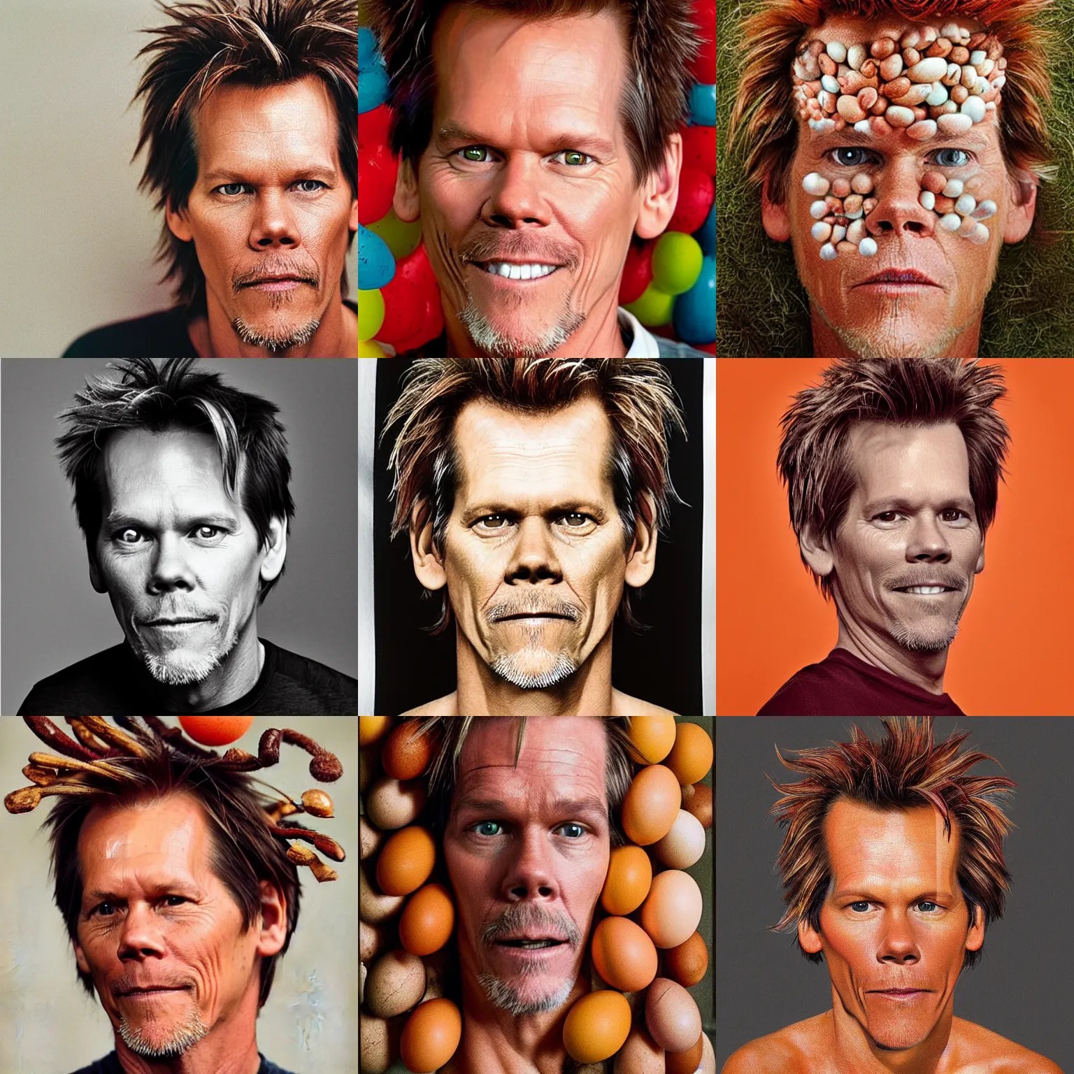 a photo of kevin bacon, his hair is made of bacon, his Stable