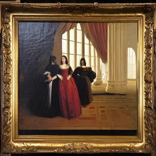 oil on canvas painting no frame. two women in a vast Stable Diffusion OpenArt