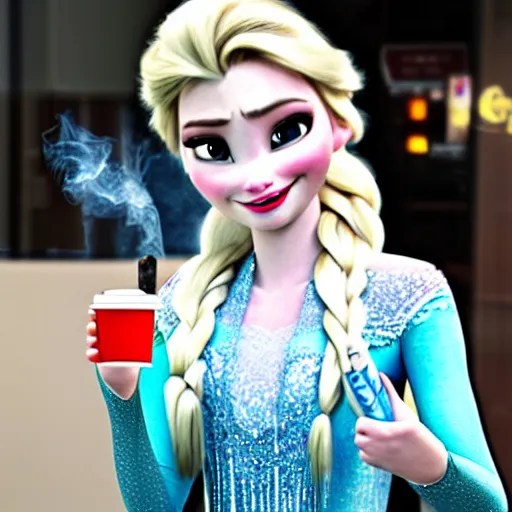 photo of elsa from frozen as a hipster smoking a Stable Diffusion