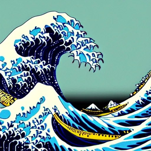 The Great Wave Off Kanagawa, synthwave, low polygon, Stable Diffusion