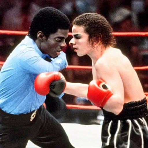 michael jackson in a boxing match, sports broadcast, Stable Diffusion