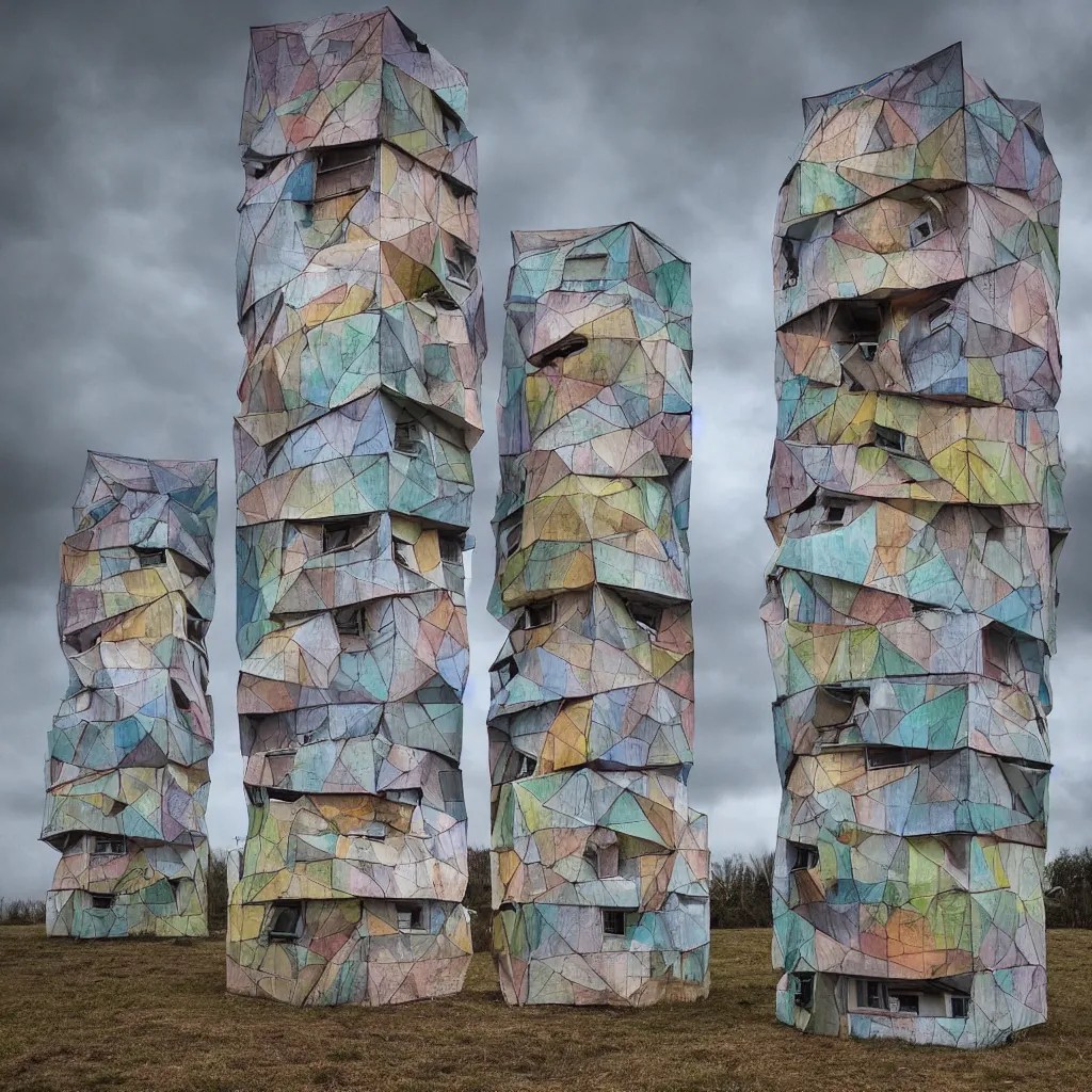 two organic looking towers, made up of makeshift Stable Diffusion