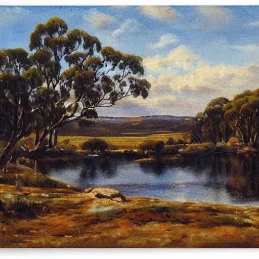 a landscape painting of canberra by fred mccubbin Stable Diffusion