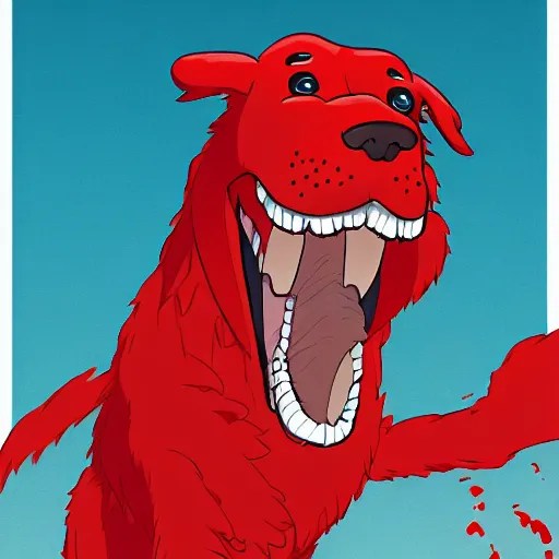 clifford the big red dog fighting monsters, in the Stable Diffusion