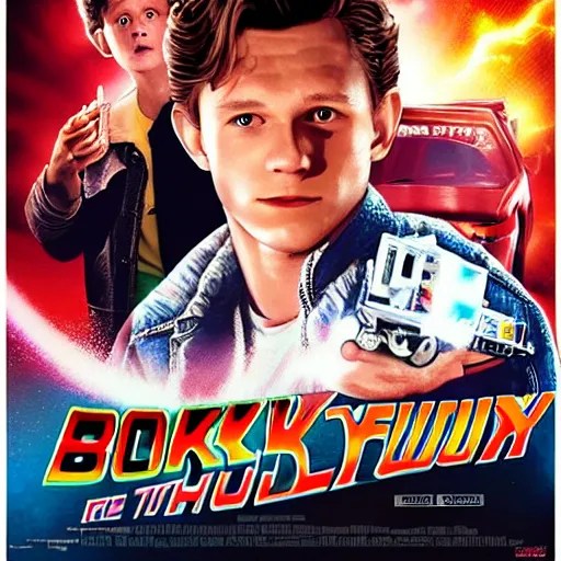 Tom Holland, movie poster, starring as Marty mcfly, Stable Diffusion