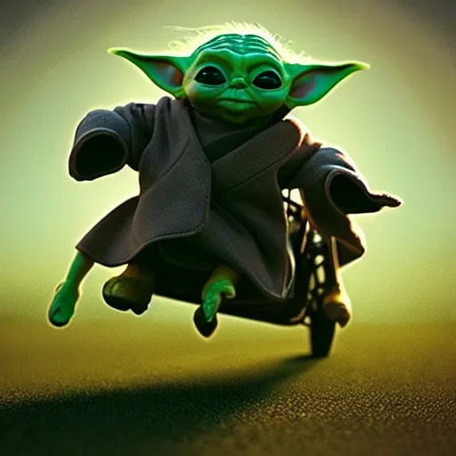 “baby yoda riding a marvelous horse, cinematic Stable Diffusion