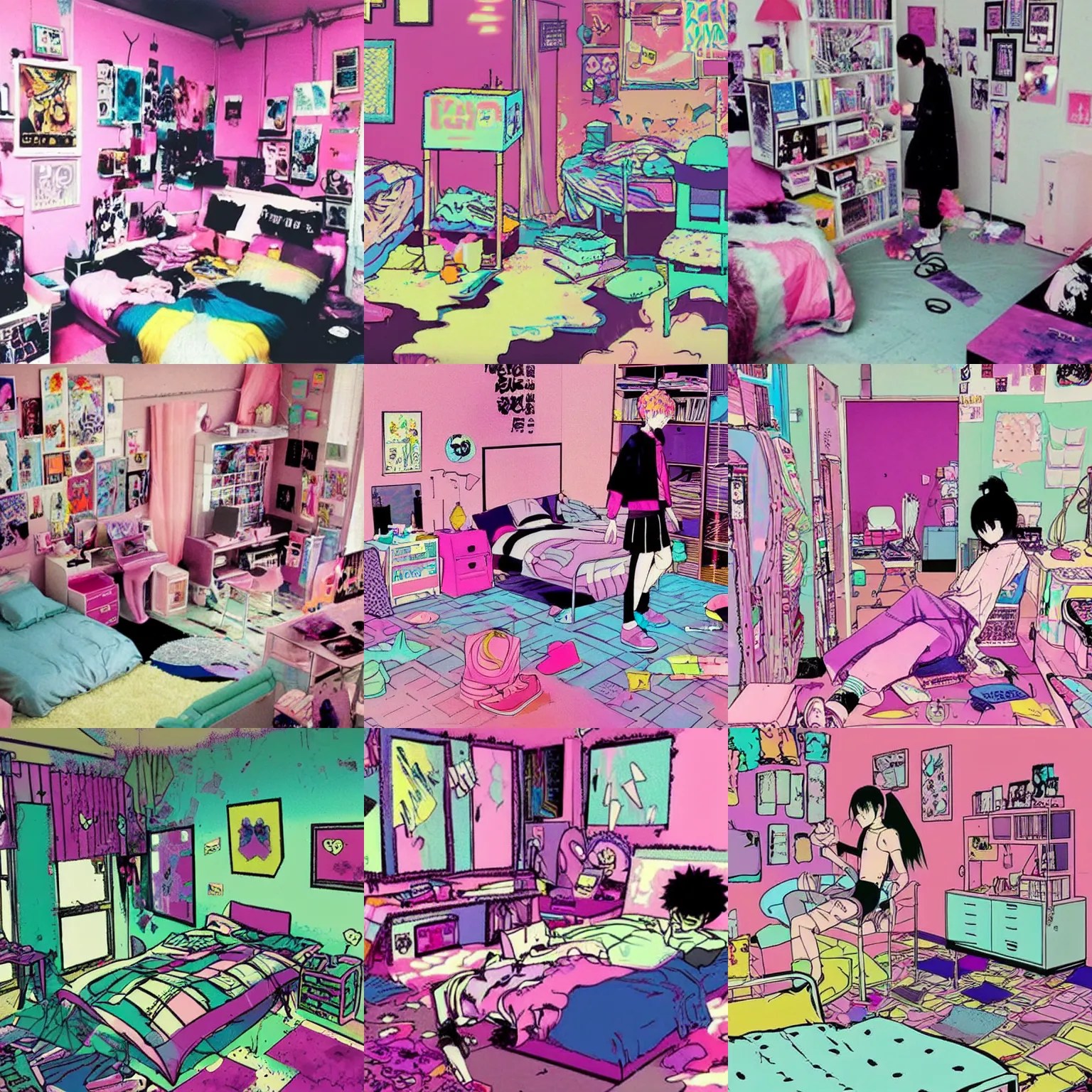 9 0 s, pastel goth aesthetic, messy room, vaporwave Stable Diffusion