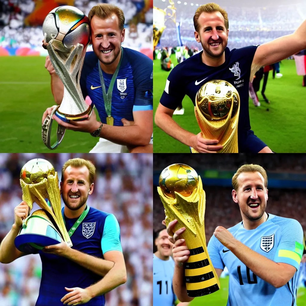 Harry Kane wins the World Cup and kisses the Jules Stable Diffusion
