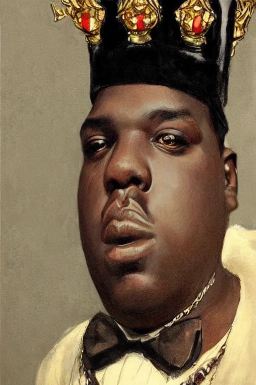 portrait of biggie smalls with kings crown and royal Stable Diffusion