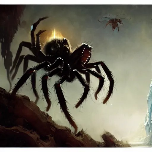 a white giant spider crawl out of a wolf mouth by Stable Diffusion