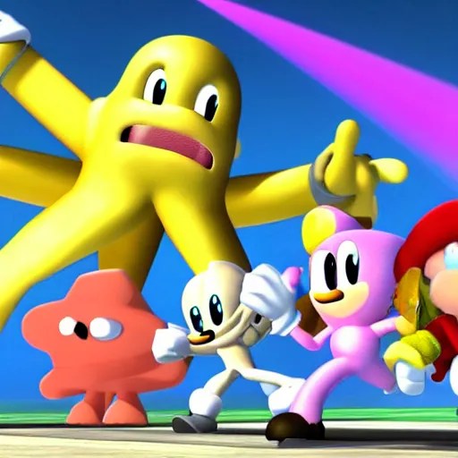 super smash bros brawl with squidward tentacles and Stable Diffusion