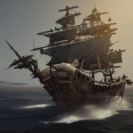 Concept art for a supersized flying pirate ship, Stable Diffusion