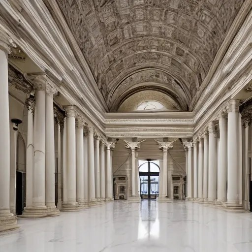 grand empty marble museum, architecture, high ceiling, Stable Diffusion