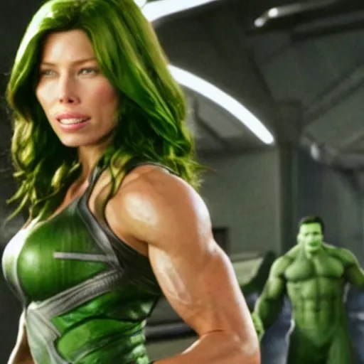 jessica biel as green skinned hulk, gamora, she Stable Diffusion