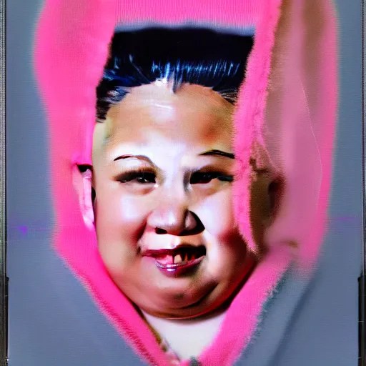 Kim JongUn, looking smug, wearing a pink rabbit Stable Diffusion