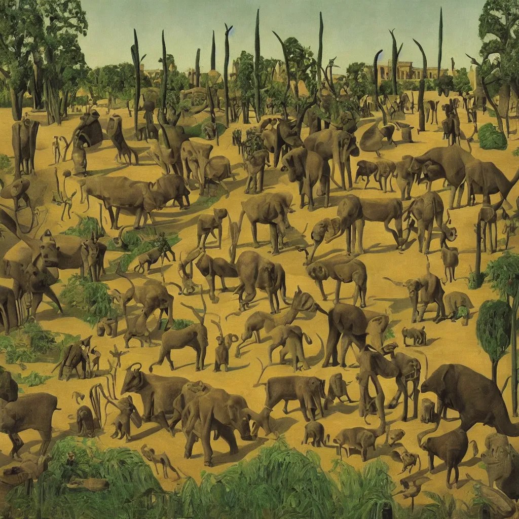 the paris zoo, oil painting by grant wood, Stable Diffusion OpenArt