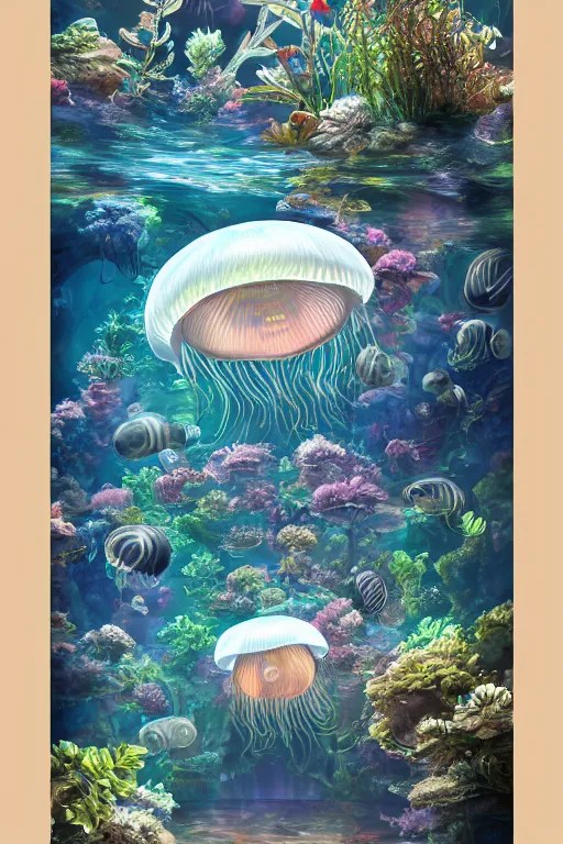 a beautiful painting of a cylindrical moon jellyfish Stable Diffusion