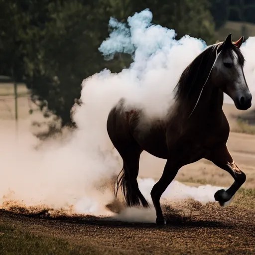 photo of a horse doing a burnout. sigma 8 5 mm f / 8 Stable Diffusion