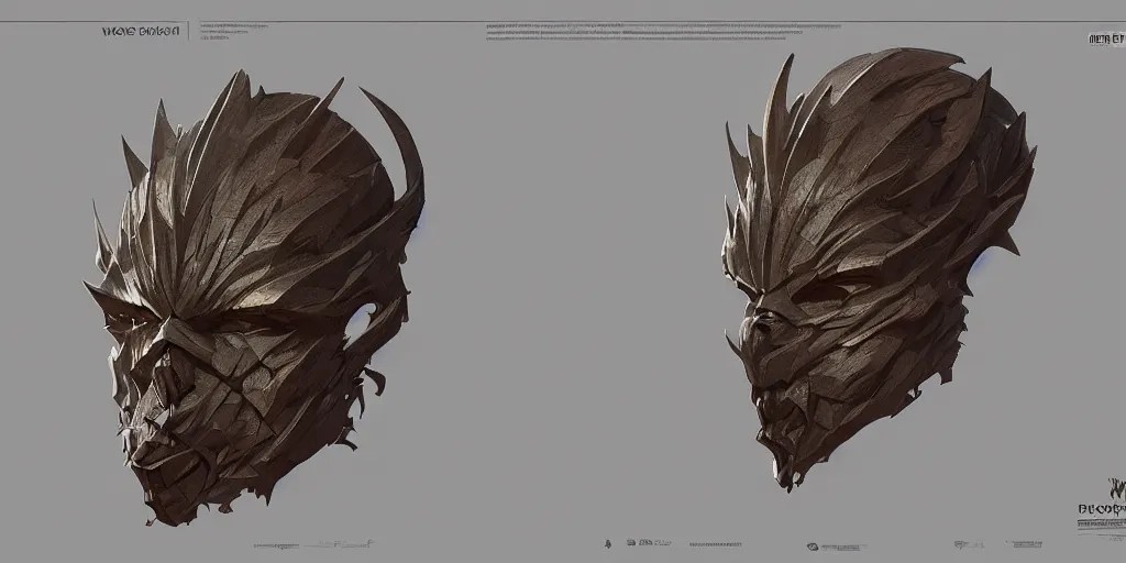 wooden mask of fear design, character sheet, Moebius, Stable Diffusion